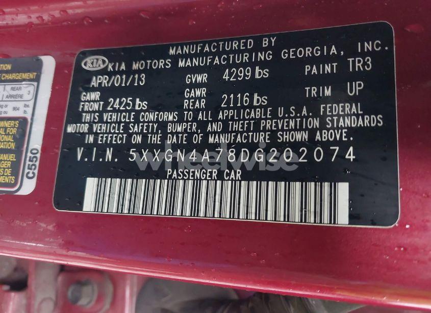 Photo 9 of 2013 Kia Optima EX (VIN 5XXGN4A78DG202074)