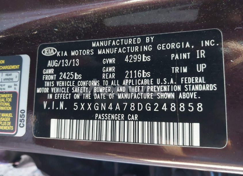 Photo 9 of 2013 Kia Optima EX (VIN 5XXGN4A78DG248858)