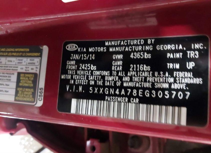 Photo 9 of 2014 Kia Optima EX (VIN 5XXGN4A78EG305707)