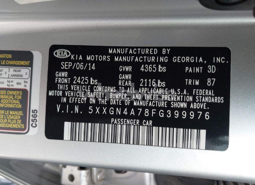 Photo 9 of 2015 Kia Optima EX (VIN 5XXGN4A78FG399976)