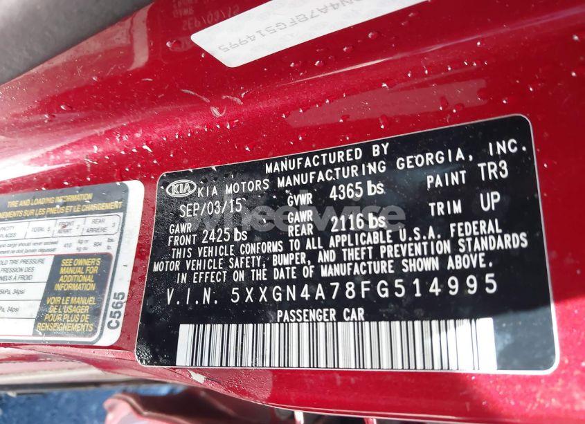 Photo 9 of 2015 Kia Optima EX (VIN 5XXGN4A78FG514995)