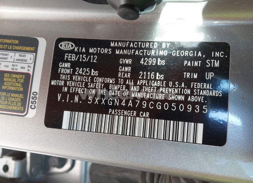 Photo 9 of 2012 Kia Optima EX (VIN 5XXGN4A79CG050935)