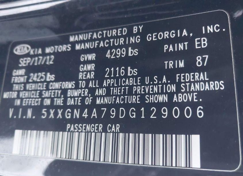 Photo 9 of 2013 Kia Optima EX (VIN 5XXGN4A79DG129006)