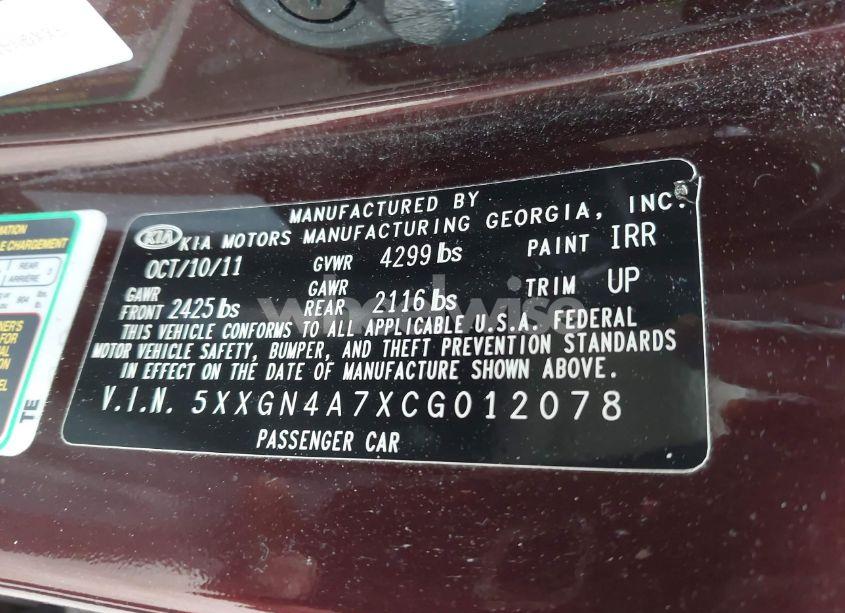 Photo 9 of 2012 Kia Optima EX (VIN 5XXGN4A7XCG012078)