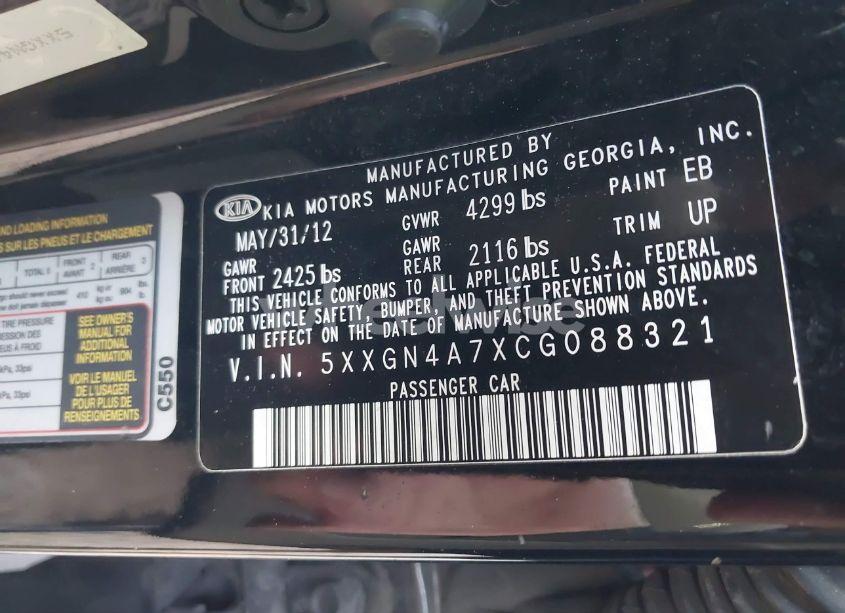 Photo 9 of 2012 Kia Optima EX (VIN 5XXGN4A7XCG088321)