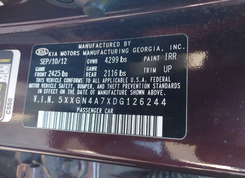 Photo 9 of 2013 Kia Optima EX (VIN 5XXGN4A7XDG126244)