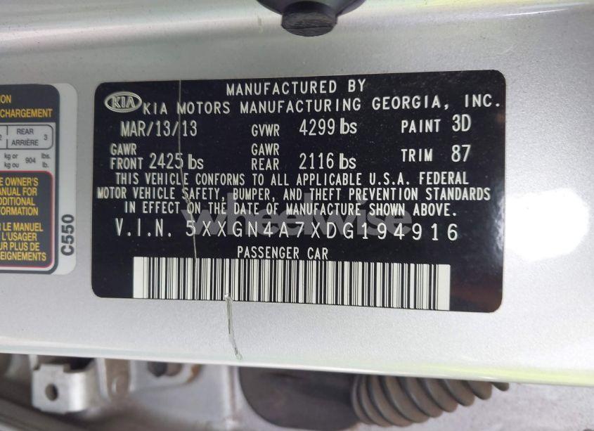 Photo 9 of 2013 Kia Optima EX (VIN 5XXGN4A7XDG194916)