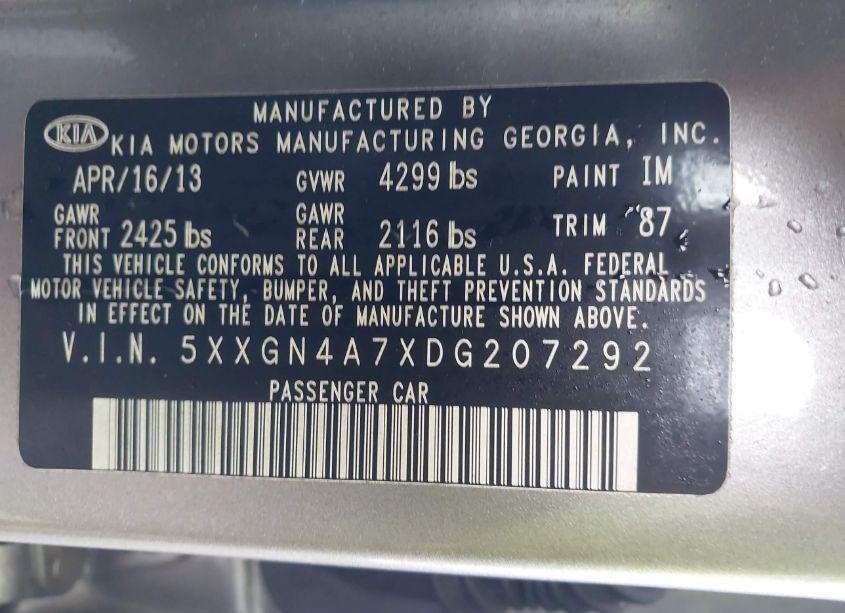 Photo 9 of 2013 Kia Optima EX (VIN 5XXGN4A7XDG207292)