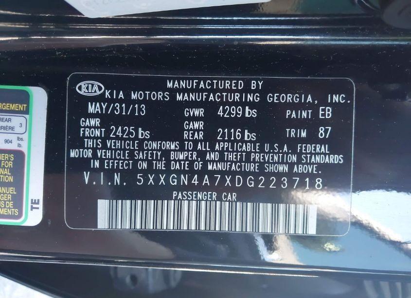 Photo 9 of 2013 Kia Optima EX (VIN 5XXGN4A7XDG223718)