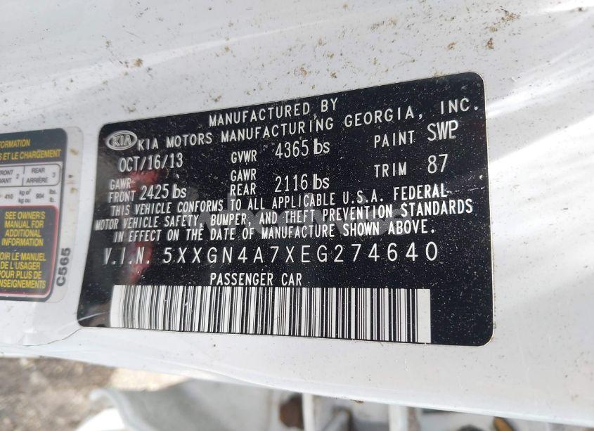 Photo 8 of 2014 Kia Optima EX (VIN 5XXGN4A7XEG274640)