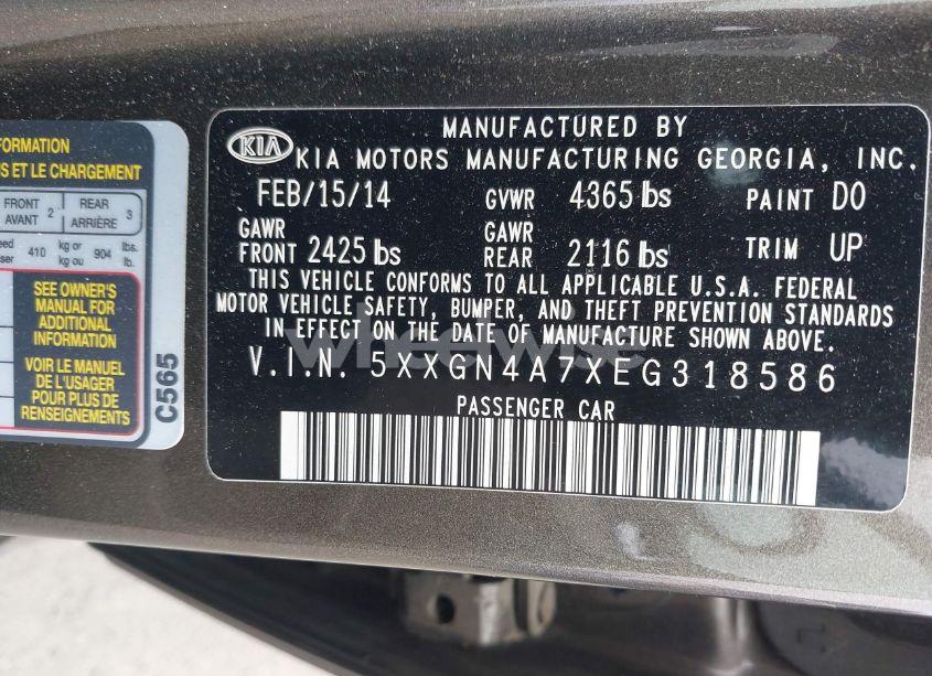 Photo 9 of 2014 Kia Optima EX (VIN 5XXGN4A7XEG318586)