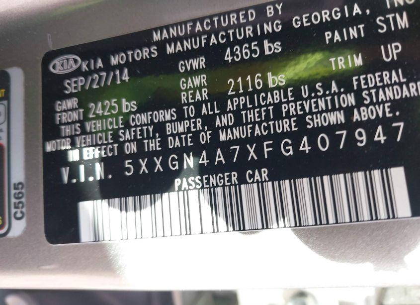 Photo 9 of 2015 Kia Optima EX (VIN 5XXGN4A7XFG407947)