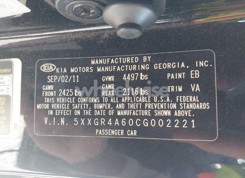 Photo 9 of 2012 Kia Optima SX (VIN 5XXGR4A60CG002221)