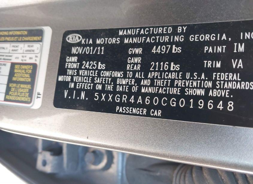 Photo 9 of 2012 Kia Optima SX (VIN 5XXGR4A60CG019648)