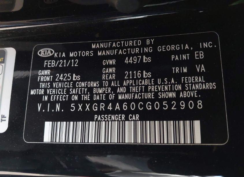Photo 9 of 2012 Kia Optima SX (VIN 5XXGR4A60CG052908)
