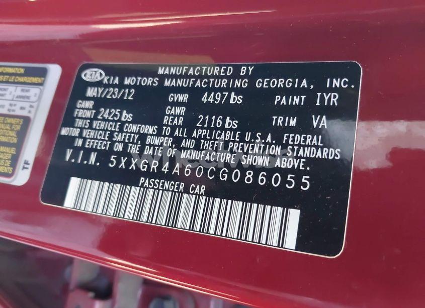 Photo 9 of 2012 Kia Optima SX (VIN 5XXGR4A60CG086055)