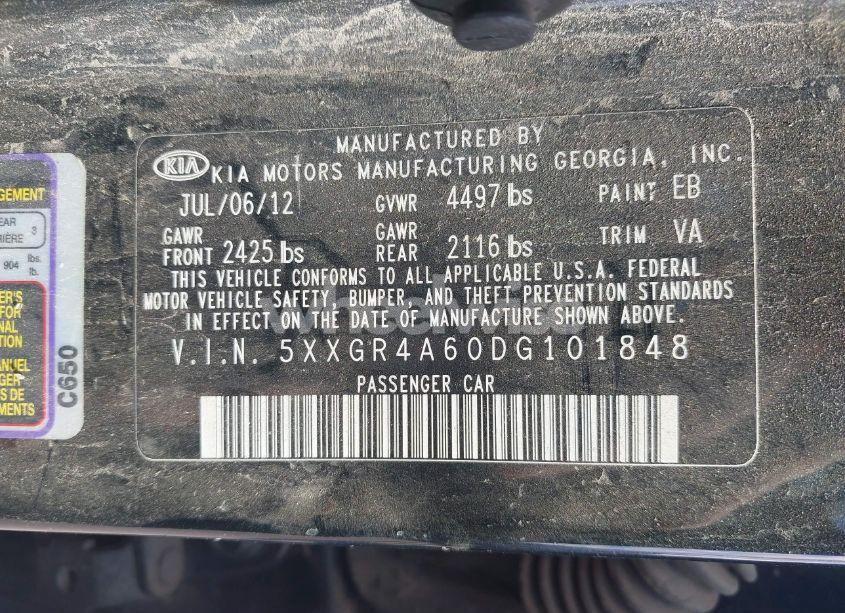 Photo 9 of 2013 Kia Optima SX (VIN 5XXGR4A60DG101848)