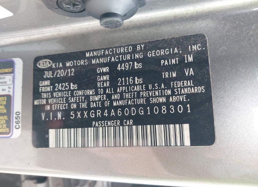 Photo 9 of 2013 Kia Optima SX (VIN 5XXGR4A60DG108301)