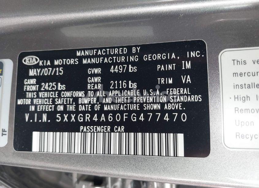 Photo 9 of 2015 Kia Optima SXL TURBO (VIN 5XXGR4A60FG477470)