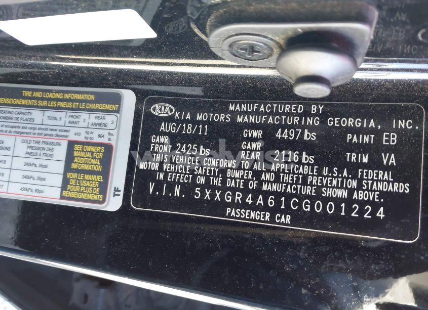 Photo 9 of 2012 Kia Optima SX (VIN 5XXGR4A61CG001224)