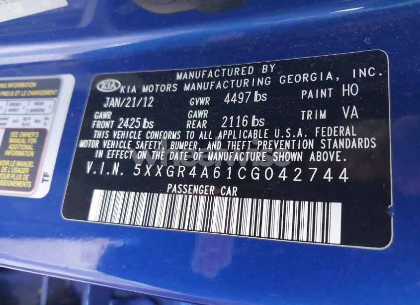 Photo 9 of 2012 Kia Optima SX (VIN 5XXGR4A61CG042744)