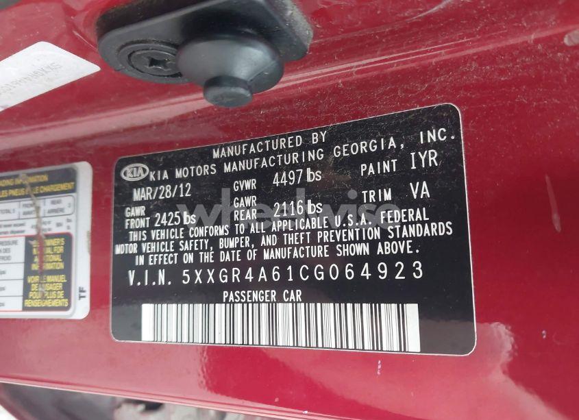 Photo 9 of 2012 Kia Optima SX (VIN 5XXGR4A61CG064923)