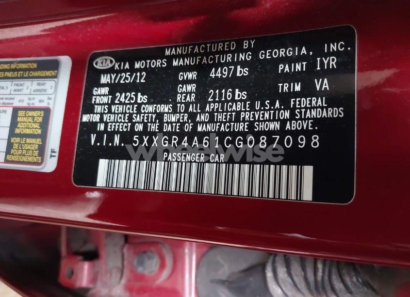 Photo 9 of 2012 Kia Optima SX (VIN 5XXGR4A61CG087098)