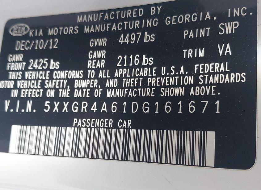 Photo 9 of 2013 Kia Optima SX (VIN 5XXGR4A61DG161671)