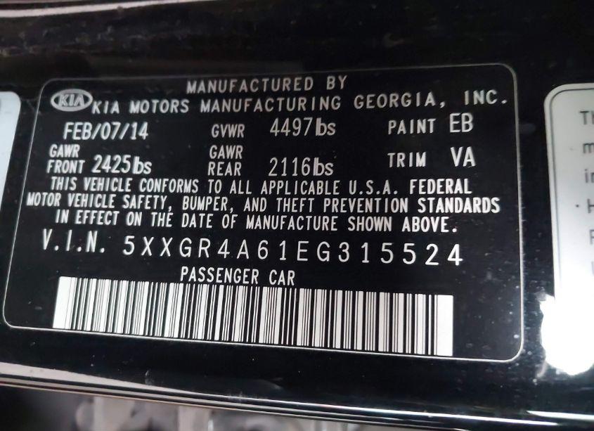 Photo 9 of 2014 Kia Optima SXL TURBO (VIN 5XXGR4A61EG315524)