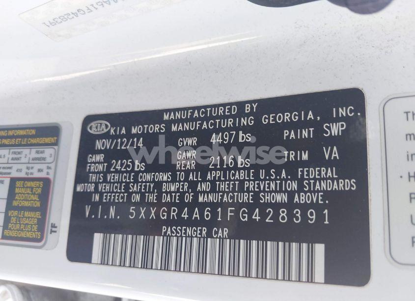 Photo 9 of 2015 Kia Optima SXL TURBO (VIN 5XXGR4A61FG428391)