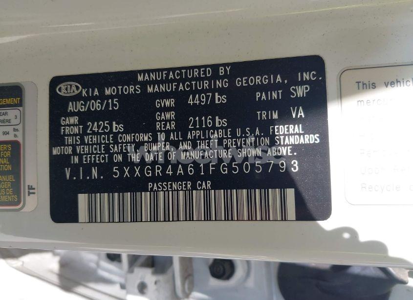 Photo 9 of 2015 Kia Optima (VIN 5XXGR4A61FG505793)