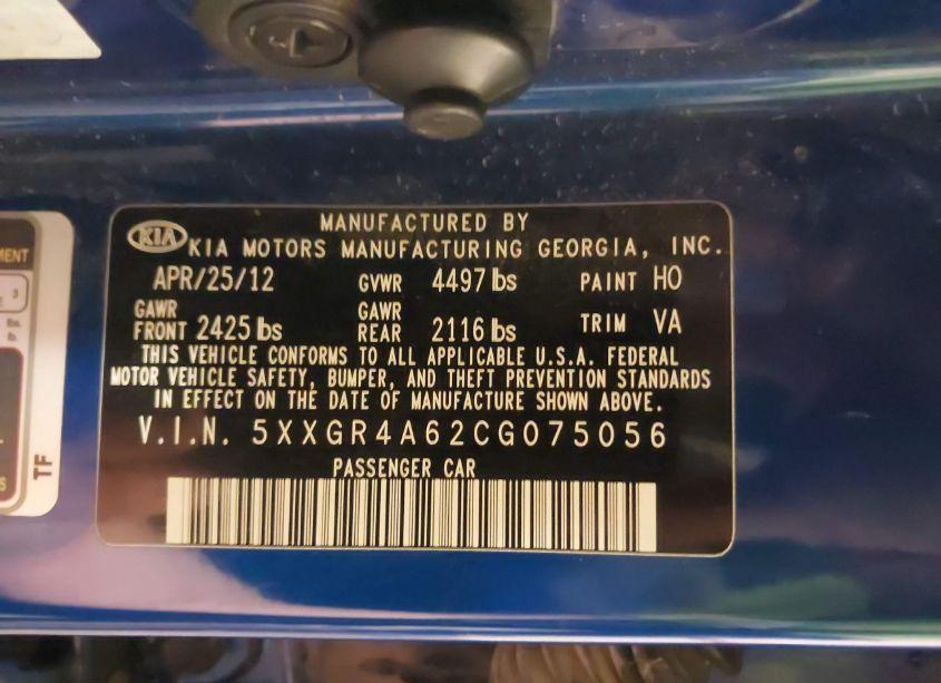 Photo 9 of 2012 Kia Optima SX (VIN 5XXGR4A62CG075056)