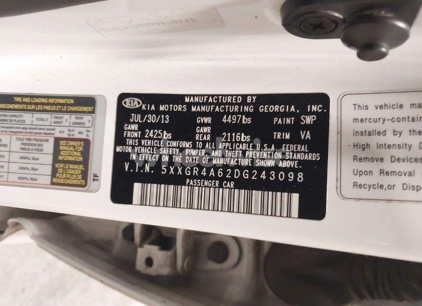 Photo 9 of 2013 Kia Optima SX (VIN 5XXGR4A62DG243098)