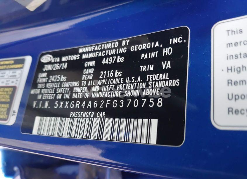 Photo 9 of 2015 Kia Optima SX TURBO (VIN 5XXGR4A62FG370758)