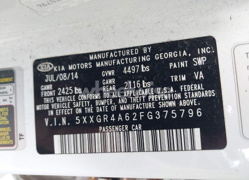 Photo 9 of 2015 Kia Optima SXL TURBO (VIN 5XXGR4A62FG375796)