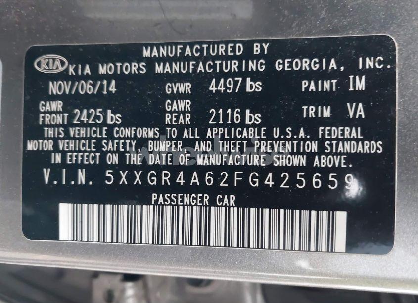 Photo 9 of 2015 Kia Optima SXL TURBO (VIN 5XXGR4A62FG425659)