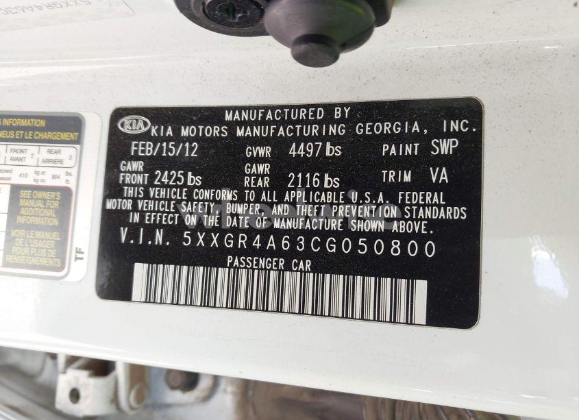 Photo 9 of 2012 Kia Optima SX (VIN 5XXGR4A63CG050800)