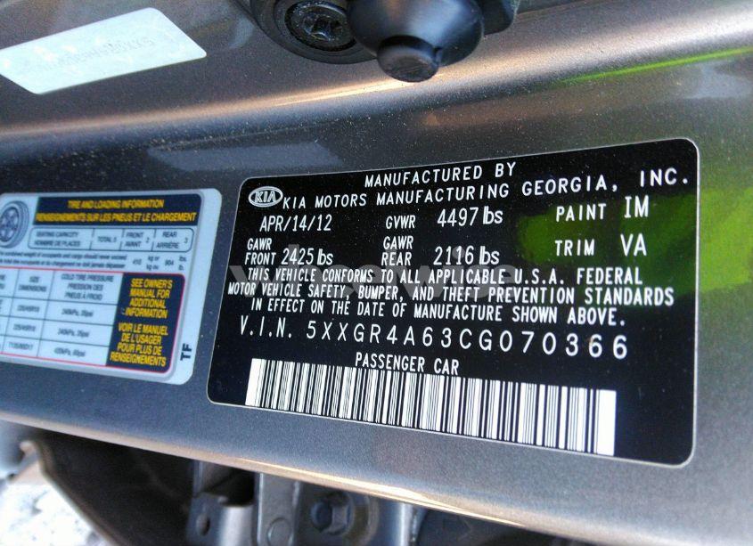 Photo 9 of 2012 Kia Optima SX (VIN 5XXGR4A63CG070366)