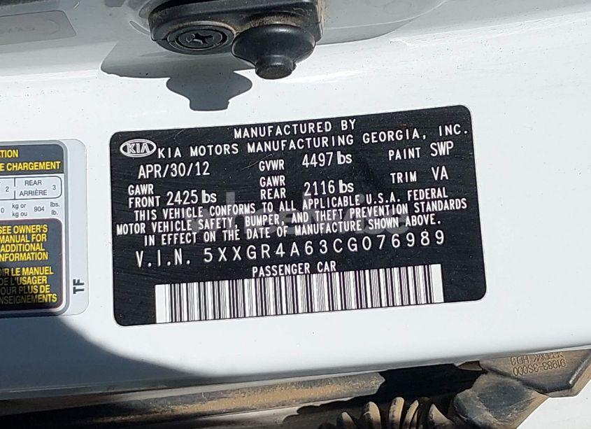 Photo 9 of 2012 Kia Optima SX (VIN 5XXGR4A63CG076989)