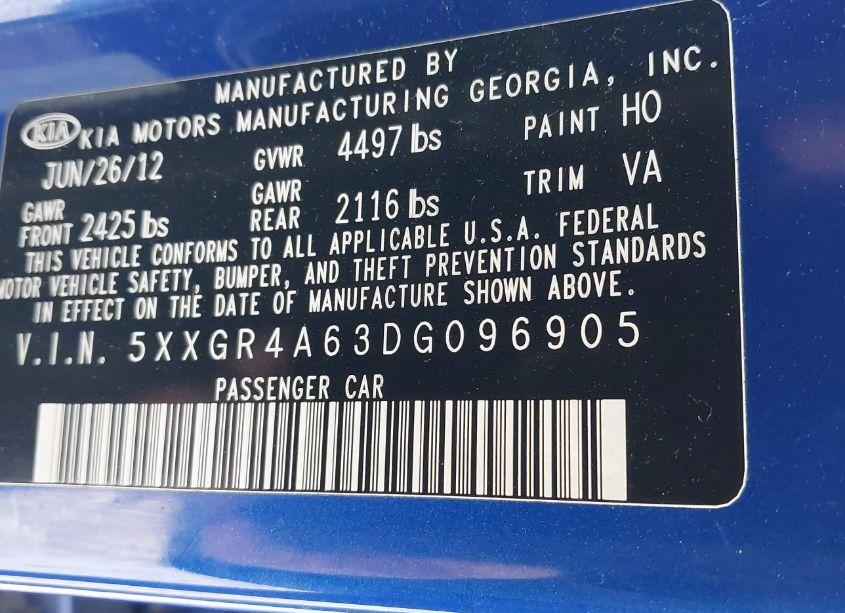 Photo 9 of 2013 Kia Optima SX (VIN 5XXGR4A63DG096905)