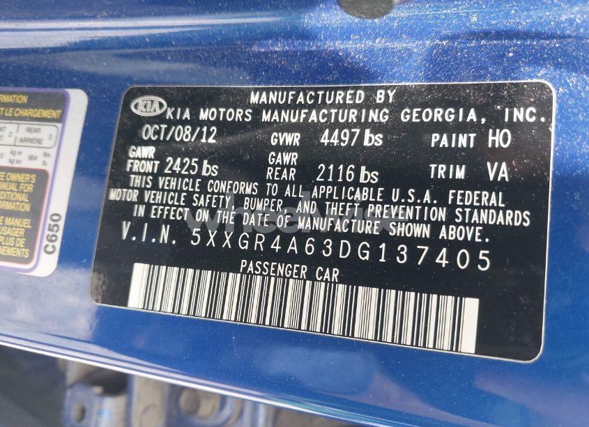 Photo 9 of 2013 Kia Optima SX (VIN 5XXGR4A63DG137405)