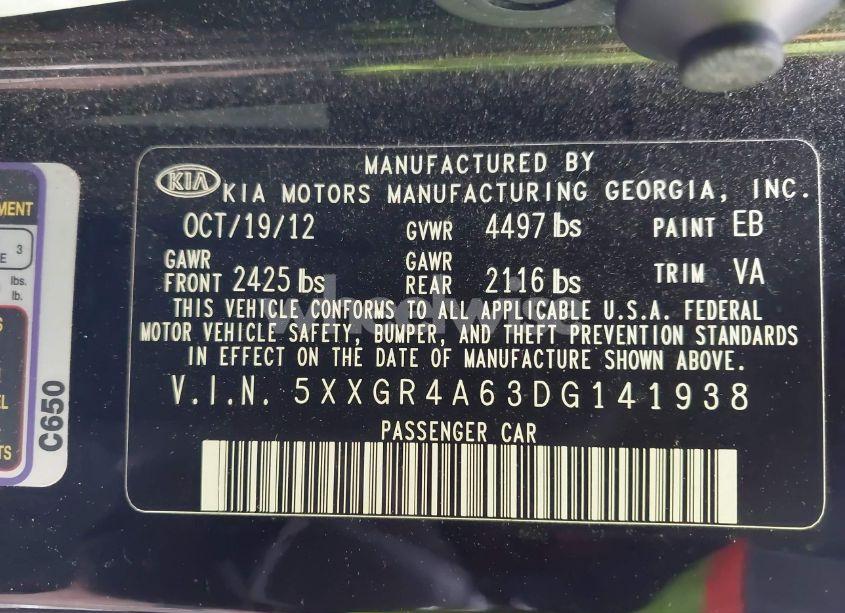 Photo 9 of 2013 Kia Optima SX (VIN 5XXGR4A63DG141938)