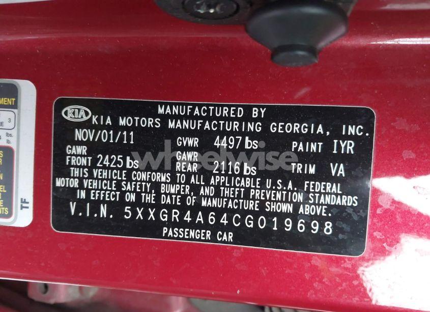 Photo 9 of 2012 Kia Optima SX (VIN 5XXGR4A64CG019698)