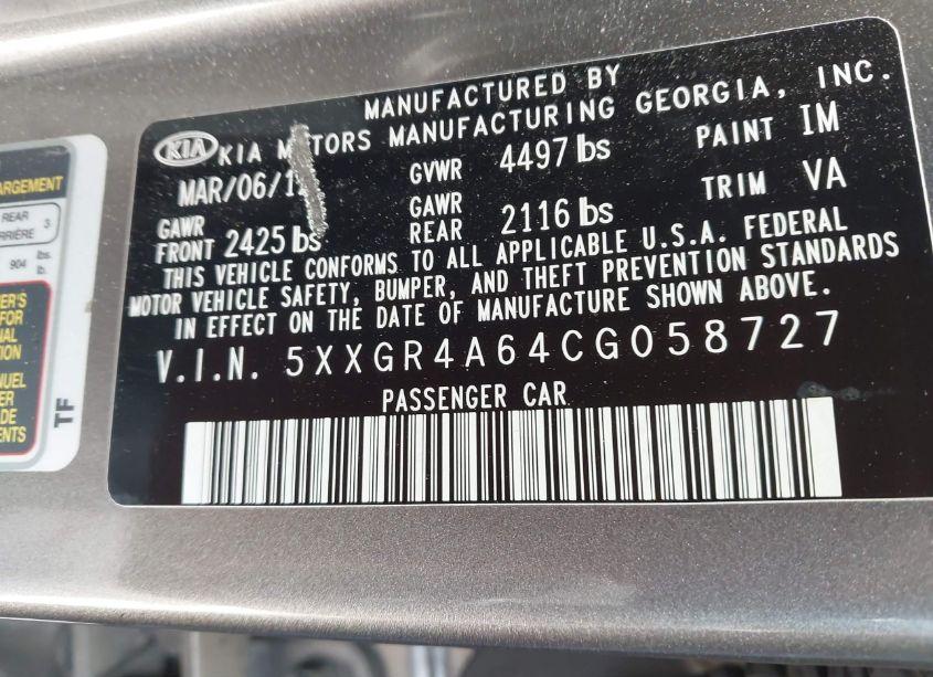 Photo 9 of 2012 Kia Optima SX (VIN 5XXGR4A64CG058727)