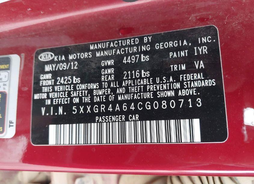 Photo 9 of 2012 Kia Optima SX (VIN 5XXGR4A64CG080713)