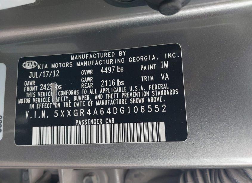 Photo 9 of 2013 Kia Optima SX (VIN 5XXGR4A64DG106552)