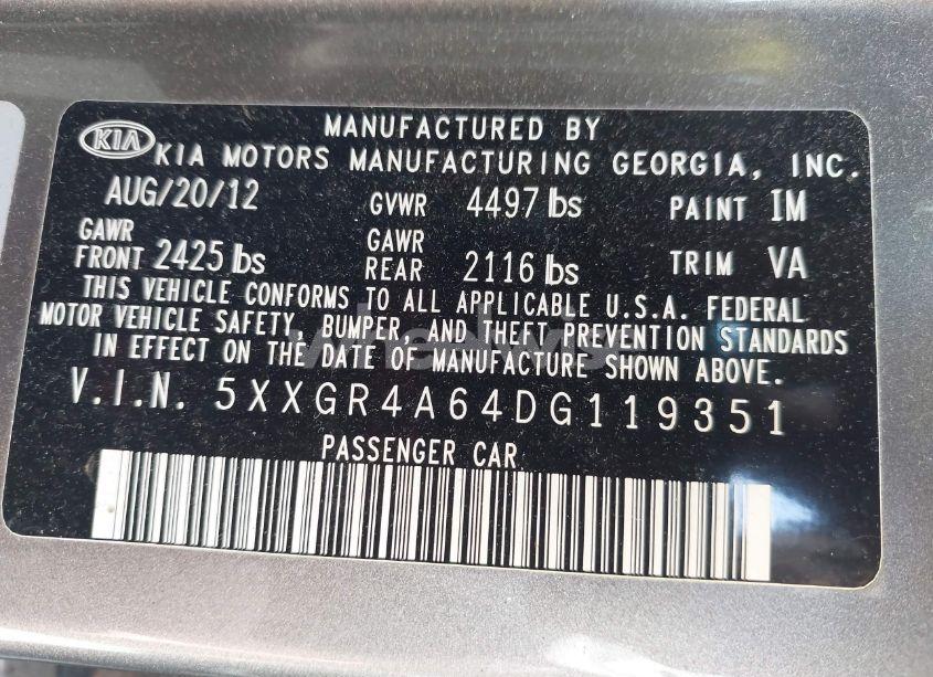 Photo 9 of 2013 Kia Optima SX (VIN 5XXGR4A64DG119351)