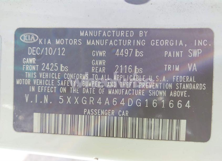 Photo 9 of 2013 Kia Optima SX (VIN 5XXGR4A64DG161664)