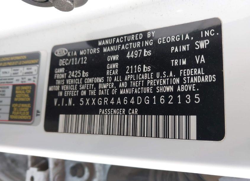 Photo 9 of 2013 Kia Optima SX (VIN 5XXGR4A64DG162135)