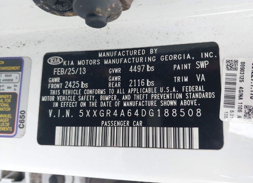 Photo 9 of 2013 Kia Optima SX (VIN 5XXGR4A64DG188508)